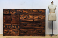 珍品!!無垢材の黒柿杢目が流れる堂々とした越後収納箪笥 BB2226