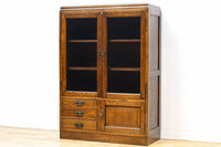 モールガラスがお洒落な観音扉の大型サイズ本棚 BB2977