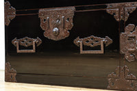 全面に黒漆を施された風情溢れる大型兜金具庄内衣裳箪笥 BB3018