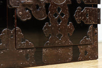 全面に黒漆を施された風情溢れる大型兜金具庄内衣裳箪笥 BB3018