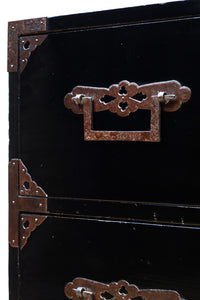 縁起の良い絵柄の装飾金具で華やかに飾られた庄内衣裳箪笥 BB3019