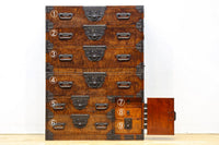 美麗な杢目に和モダンな装飾金具で絢爛豪華な庄内衣裳箪笥 BB3055-MT