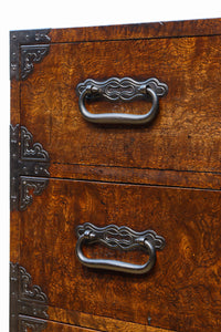 美麗な杢目に和モダンな装飾金具で絢爛豪華な庄内衣裳箪笥 BB3055-MT