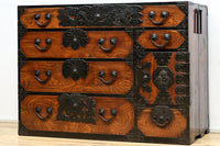 極上!! 華やかな欅杢目に龍虎金具が映える仙台衣裳箪笥 BB3062