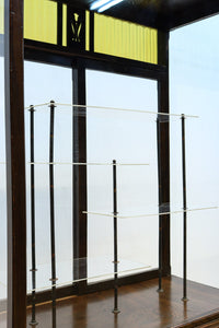 タイル細工を施したレトロ感溢れる稀少アンバー色ガラス4面ショーケース BB3124