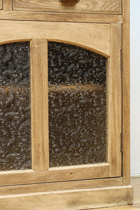 花模様のプレスガラスが可愛らしい木地色のガラスケース BB3149