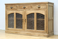 花模様のプレスガラスが可愛らしい木地色のガラスケース BB3149