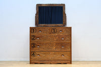 桜の木が引き出し前面に美しく描かれた軽井沢彫りの鏡台 BB3236