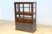 昭和レトロ!! タイルの細工がお洒落なオークガラスケース BB3237