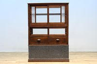 昭和レトロ!! タイルの細工がお洒落なオークガラスケース BB3237