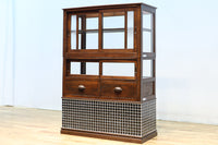 昭和レトロ!! タイルの細工がお洒落なオークガラスケース BB3237