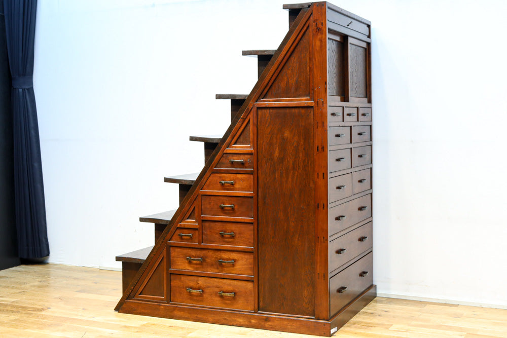 階段箪笥３面 引き出し 大珍品‼ 当時の生活の知恵から生まれた三面収納•両面使い階段箪笥