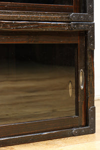 珍品!! 味わいある風合いをした引き違い戸のスタッキング式ガラスケース BB3249