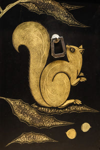 角野岩次作 栗鼠の美しい描写に和の趣き漂う素敵な飾り棚 BB3321