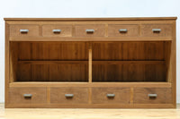 稀少‼︎ 温かみのある木地色に引き出しを上下に備えたレトロオークガラスケース BB3450