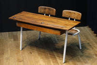 珍品!! 白パイプが可愛らしい子供用の一体型テーブル椅子 DC4837