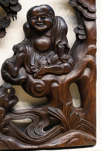 蝦蟇(ガマ)仙人を描いた風情のある彫刻飾り DC5541