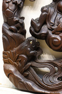 蝦蟇(ガマ)仙人を描いた風情のある彫刻飾り DC5541