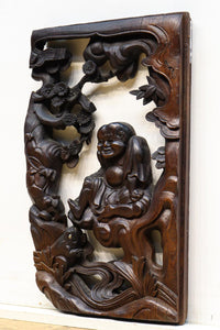 蝦蟇(ガマ)仙人を描いた風情のある彫刻飾り DC5541