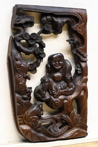 蝦蟇(ガマ)仙人を描いた風情のある彫刻飾り DC5541