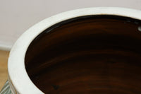 緑色の柔らかな縦縞柄が趣きある信楽焼の大きなカメ DC5784