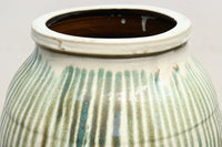 緑色の柔らかな縦縞柄が趣きある信楽焼の大きなカメ DC5784