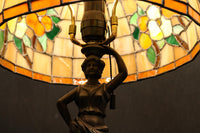 オレンジのステンドグラスが温かみある明りを灯すスタンドライト DC6013