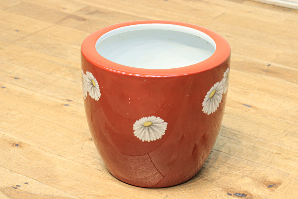 雅な朱色の発色に小花が映える火鉢 DC6060 在庫3個 – 古福庵