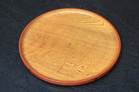 縁周りを朱で彩る杢目が美しい小型な丸盆 DC6126 在庫1枚