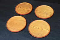 縁周りを朱で彩る杢目が美しい小型な丸盆 DC6126 在庫1枚