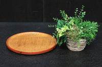 縁周りを朱で彩る杢目が美しい小型な丸盆 DC6126 在庫1枚