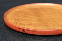 縁周りを朱で彩る杢目が美しい小型な丸盆 DC6126 在庫1枚