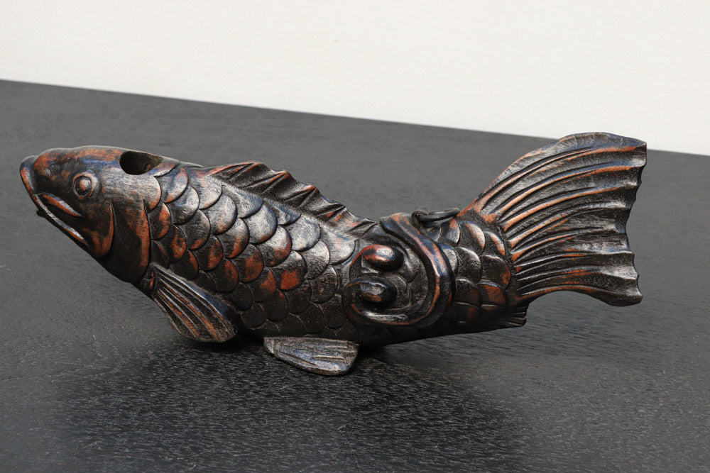 自在 くらい 横木 大きな鯉 57センチ 木彫 時代物 木彫り鯉  