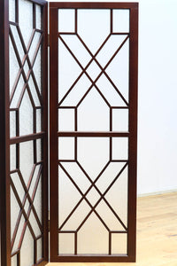 極上!! 幾何学模様がお洒落なガラス入り二つ折り衝立 DC6732