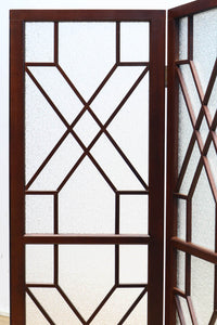 極上!! 幾何学模様がお洒落なガラス入り二つ折り衝立 DC6732