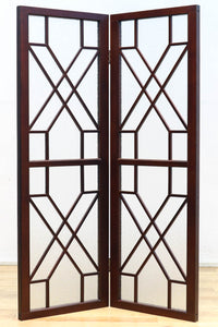 極上!! 幾何学模様がお洒落なガラス入り二つ折り衝立 DC6732