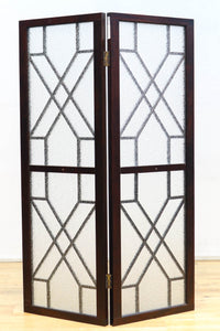 極上!! 幾何学模様がお洒落なガラス入り二つ折り衝立 DC6732