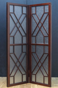 極上!! 幾何学模様がお洒落なガラス入り二つ折り衝立 DC6732