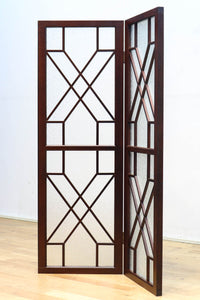 極上!! 幾何学模様がお洒落なガラス入り二つ折り衝立 DC6732