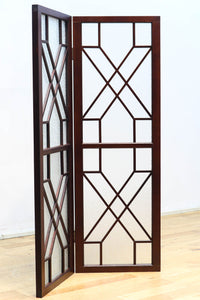 極上!! 幾何学模様がお洒落なガラス入り二つ折り衝立 DC6732