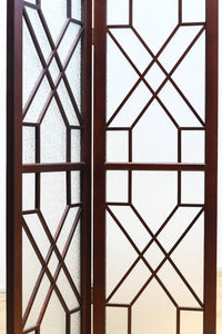 極上!! 幾何学模様がお洒落なガラス入り二つ折り衝立 DC6732