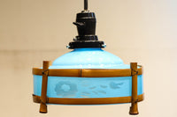 ブルーのガラス笠と竹フレームがお洒落な電笠 DC7025