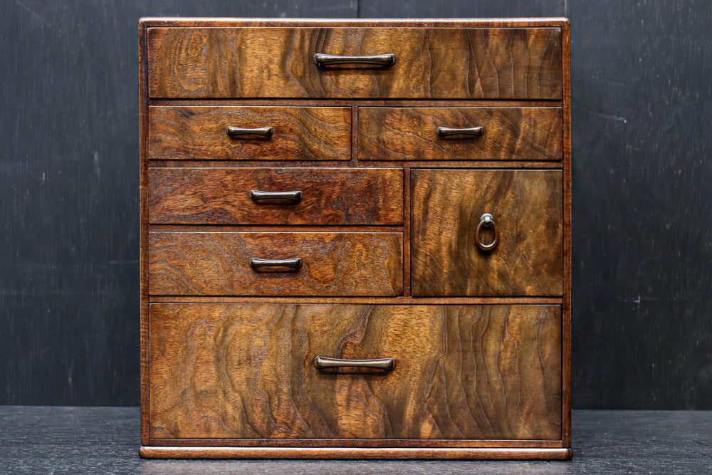 桑・縞紫檀引き出し棚