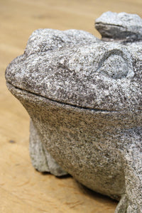 凛々しい表情をみせる親子ガエルの石像 DC7481