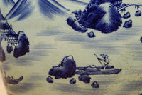 山間の川沿いの風景画を描いて落ち着いた雰囲気ある陶器製丸火鉢 DC7730