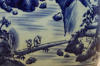 山間の川沿いの風景画を描いて落ち着いた雰囲気ある陶器製丸火鉢 DC7730