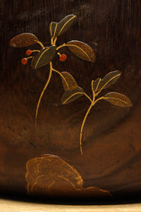 光沢感ある古色の色合いに蒔絵が映える丸火鉢 DC7735