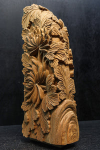 菊の葉と花が細やかに彫り描かれた彫刻梁飾り DC8074bc 在庫(b:1 c:1)枚