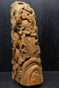 菊の葉と花が細やかに彫り描かれた彫刻梁飾り DC8074bc 在庫(b:1 c:1)枚