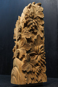 菊の葉と花が細やかに彫り描かれた彫刻梁飾り DC8074bc 在庫(b:1 c:1)枚